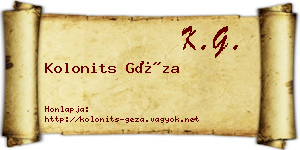 Kolonits Géza névjegykártya